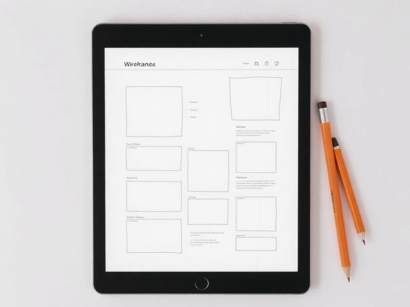 Wireframes minimalistas em um tablet